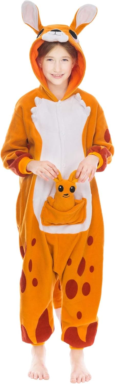 Spooktacular Creations Unisex Child Pajama Plush Onesie One Piece Kangaroo Animal Costume (10-12 yr)