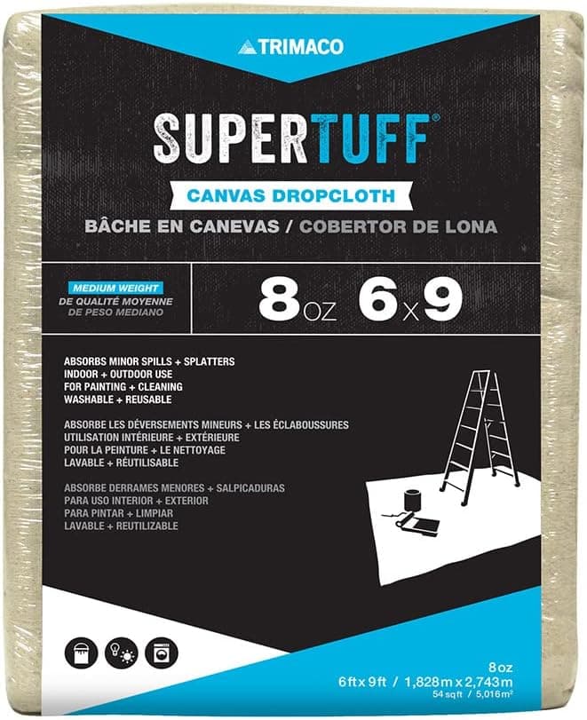Trimaco 58909 SuperTuff 8 oz Premium Contractor Grade Heavyweight Canvas Drop Cloth, 6-feet x 9-feet