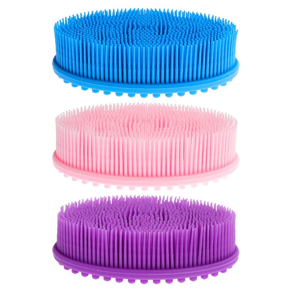 DaveandAthena 3 Pack Exfoliating Silicone Body Scrubber Soft Bath Brush Silicone Shower Loofah Brush, 3 Colors