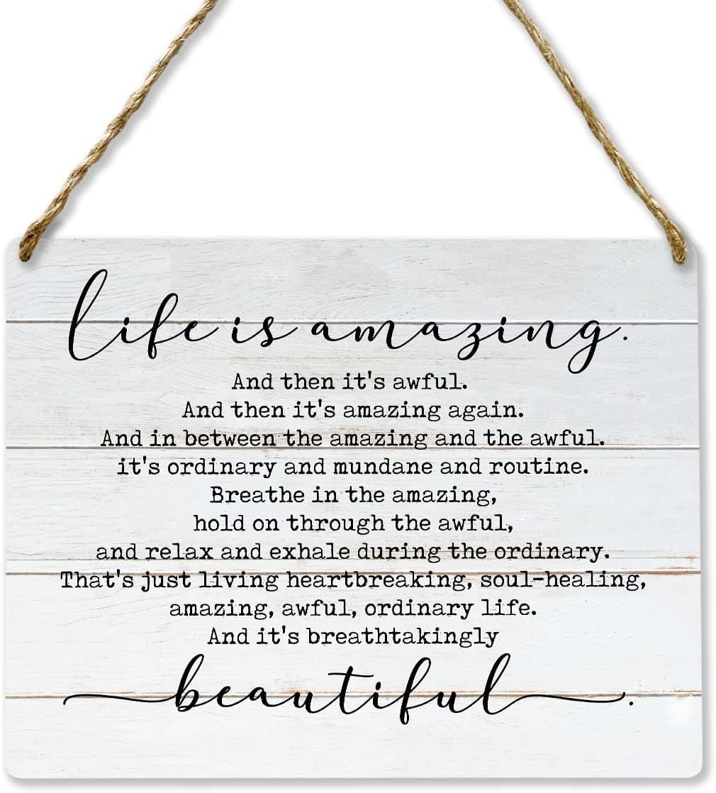 Inspirational Sign Wall Art Life is Amazing Life Quote Wood Plaque Wooden Hanging Sign Print Home Wall Decor 8x10 Inches