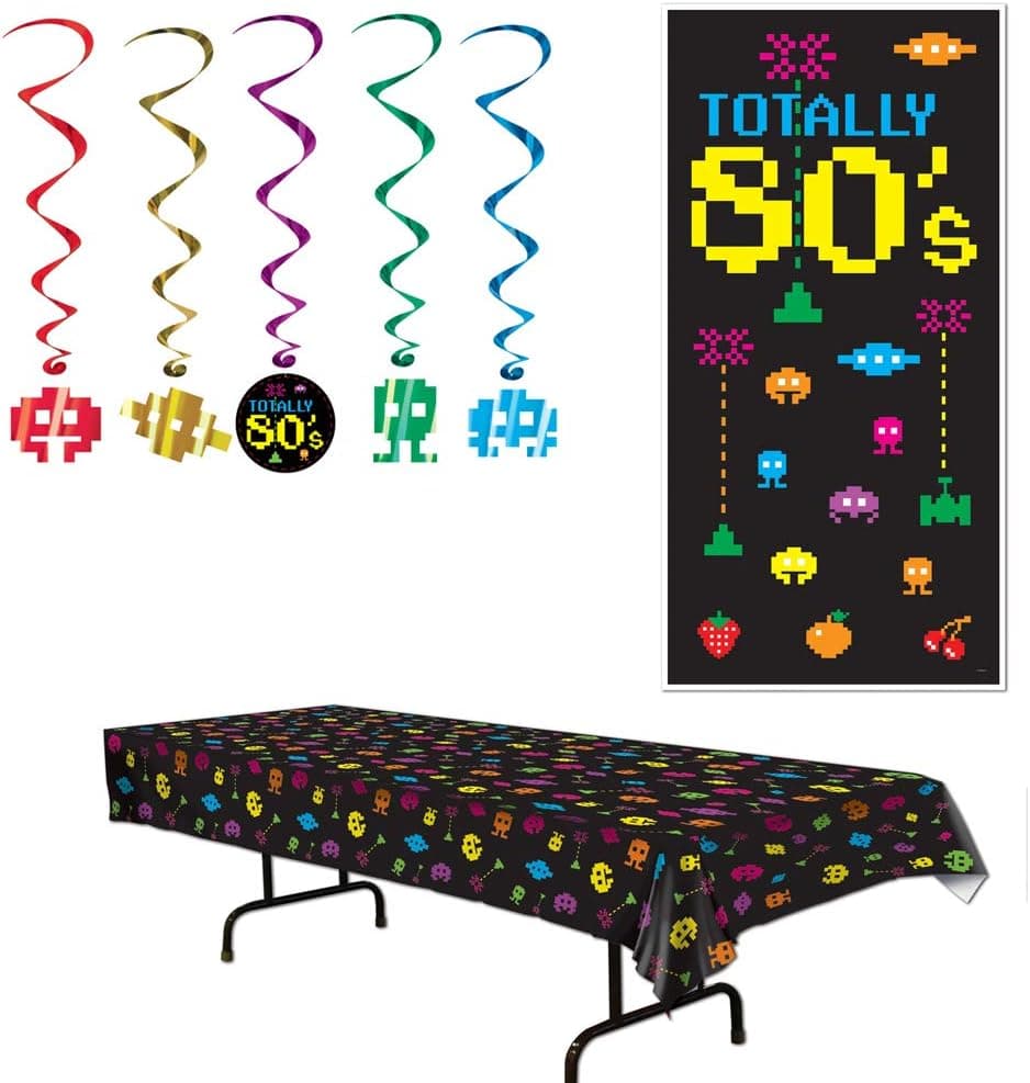 Totally 80s Table Cover Dangling Whirls Door Cover 7 Piece Bundle