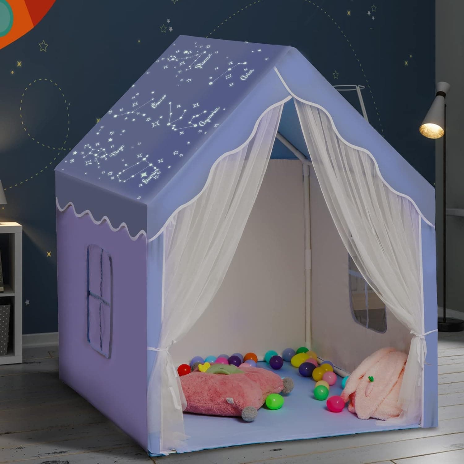 Meland Kids Play Tent, Star Lights Large Kids Playhouse with Windows Easy to Wash, Indoor and Outdoor Play Tent for Kids, 47x40x52 inch