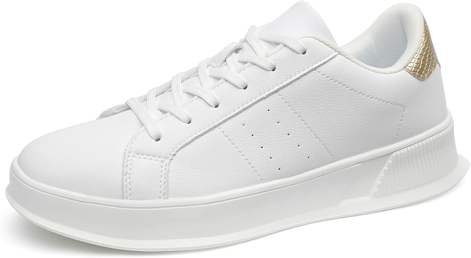 KPP Classic Low Top Shoes - Walking Shoes Lightweight Comfortable Classic Lace up Fashion Sneakers White Gold Size 12