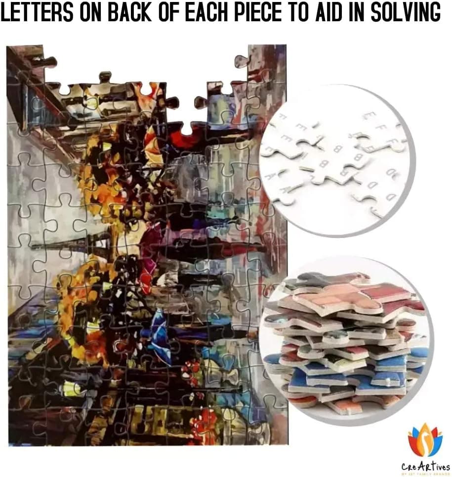New Paris Eiffel Tower, Colorful Rainy Day 1000 Piece Jigsaw Puzzle - Based on Oil Painting, Poster Included, Letters on Back of Each Piece