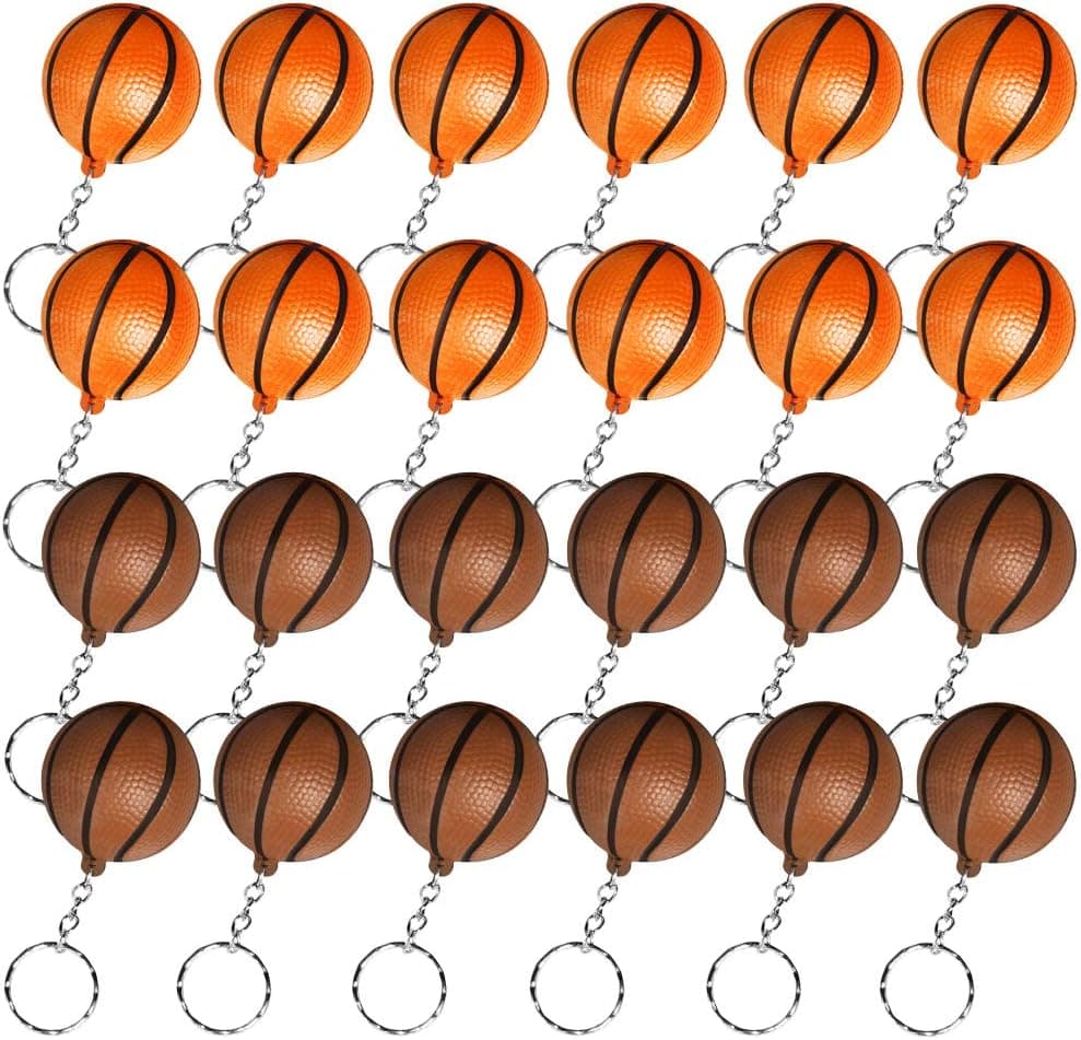 24 Pack Basketball Keychains for Party Favors and School Carnival Reward, Ideas Gifts for Basketball Theme Party (Orange & Brown)