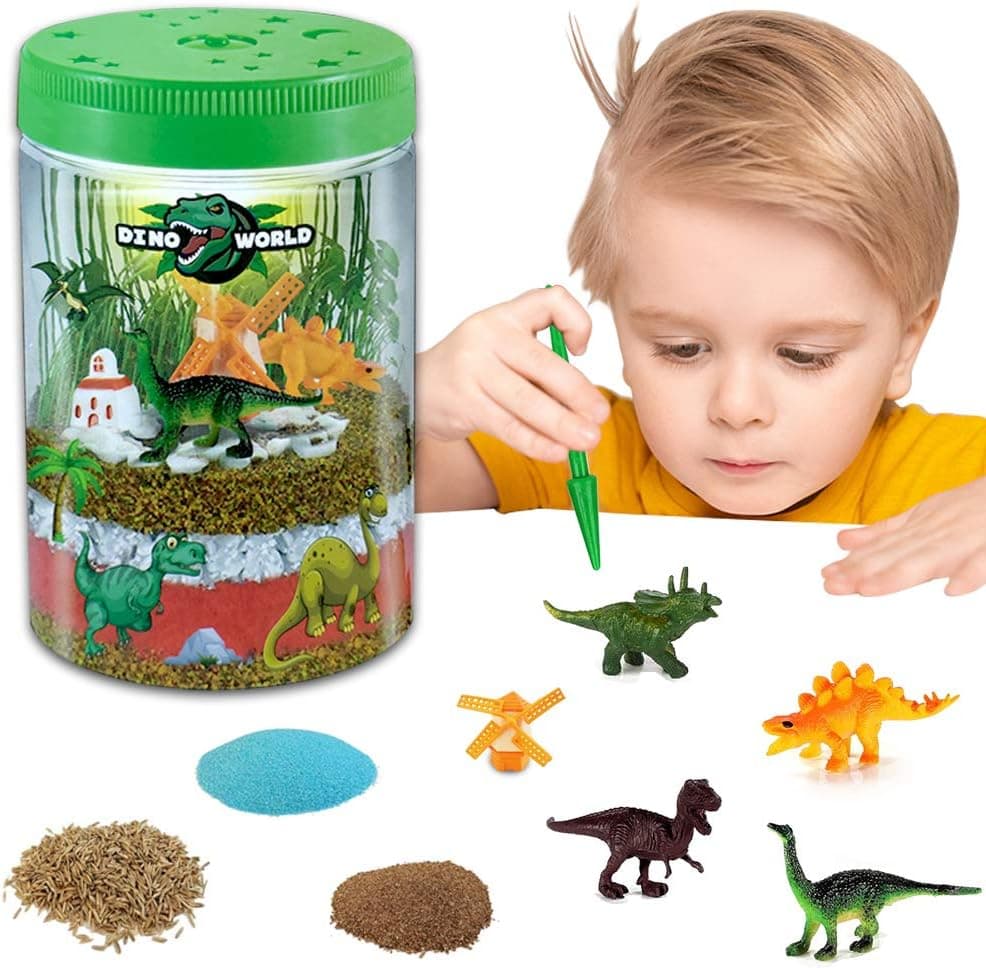 Light-up Terrarium Kit for Over 6 Year Old Kids LED Night Light,Children Toys with 5 Dinosaur,STEM Educational DIY Science Project for Bedroom, Nursery,Bathroom