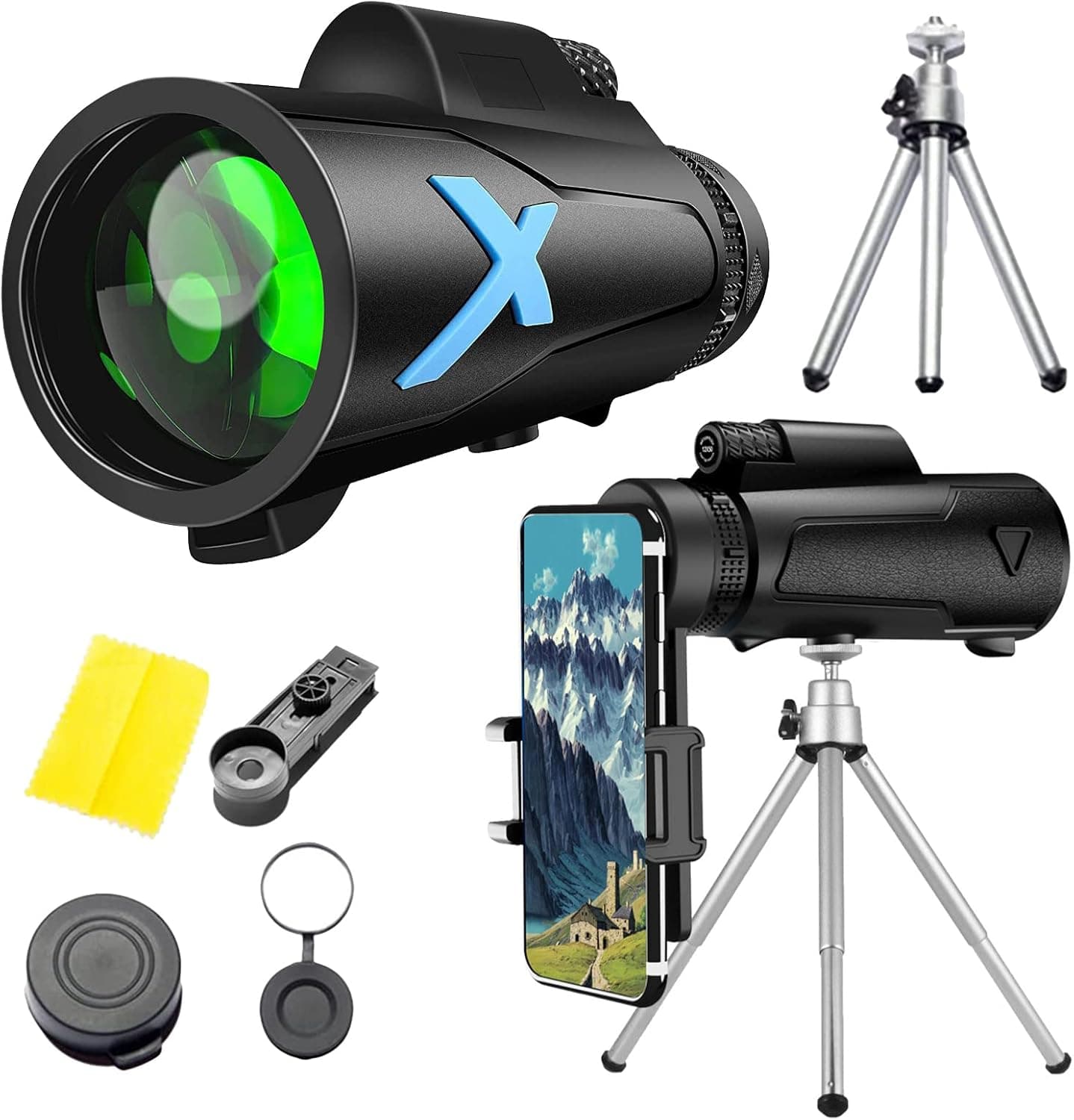 12×50 Monocular Telescope for Smartphone - ZHMNEG HD Monoculars Using BAK4 Prism to Reduce Astigmatism and Increase Transmittance, Reduce Eye Fatigue,Incidental Mobile Phone Stand and Aluminum Tripod