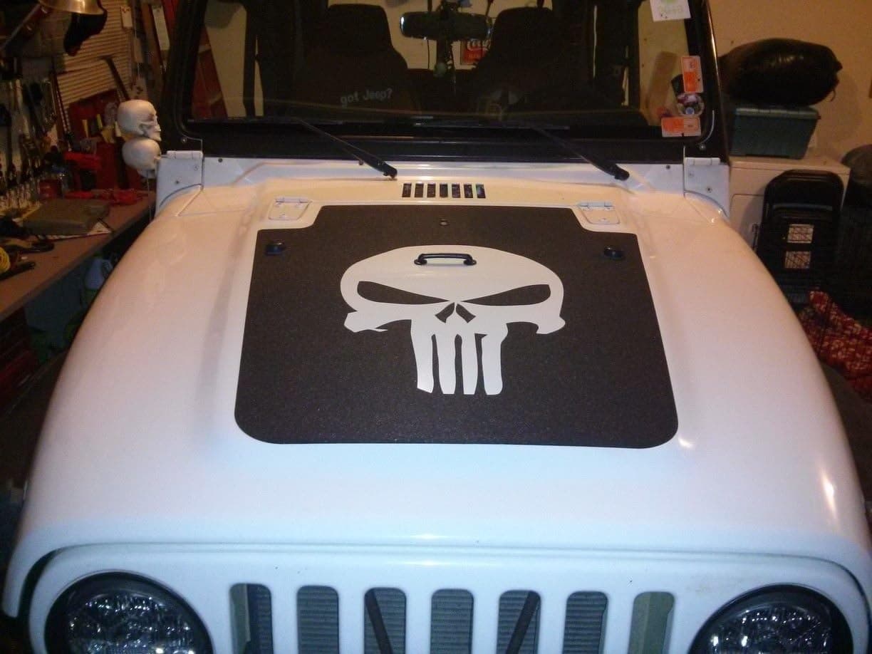 Hood Blackout Punisher Skull Decal Matte Black fits Wrangler JK 07-18