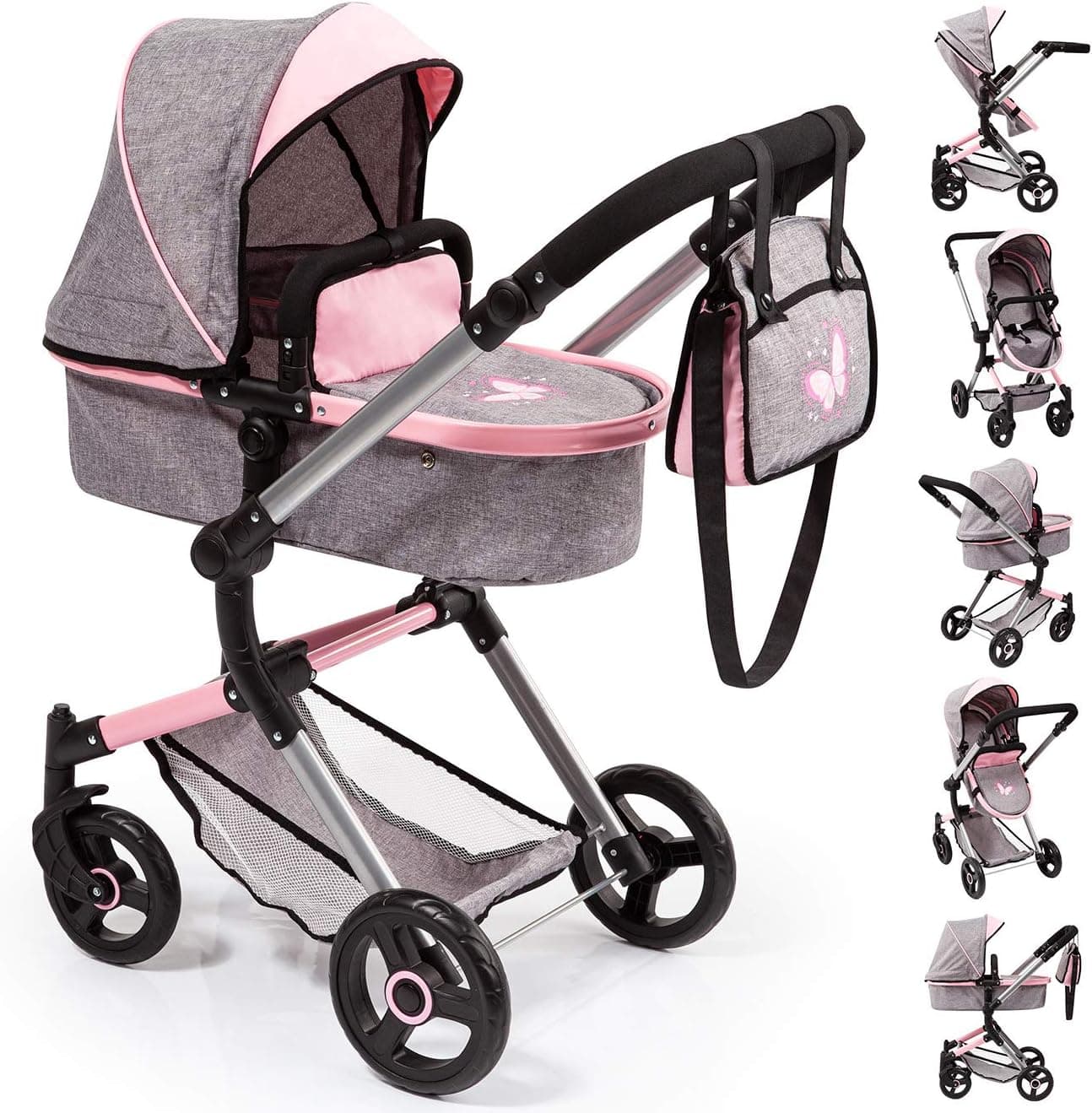 Bayer Dolls Pram City Vario for Dolls up to 20" , Grey