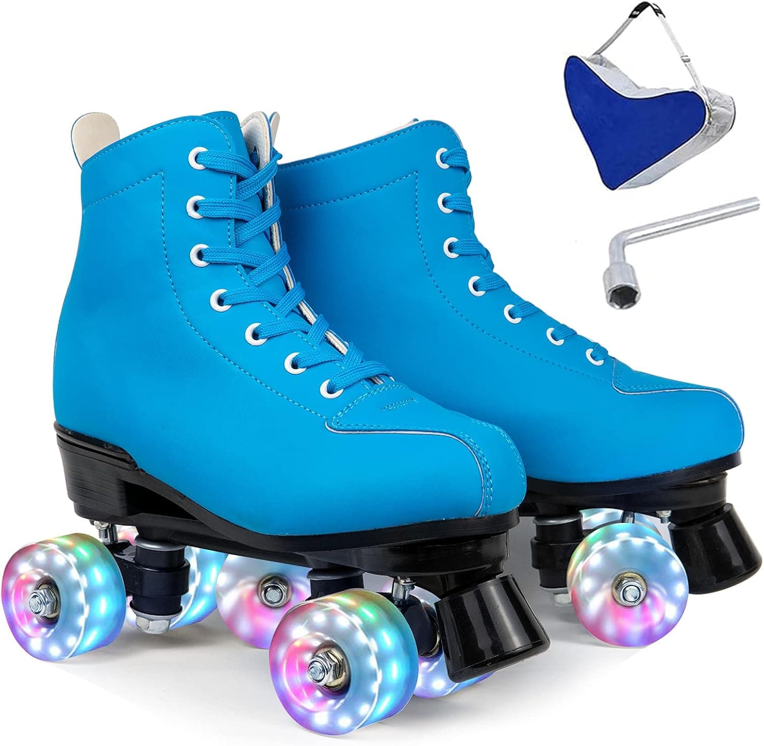 Wuwer Classic Roller Skates for Women and Men Four-Wheel Flashing Women's Roller Skates for Beginner Girls Indoor Outdoor with Shoes Bag