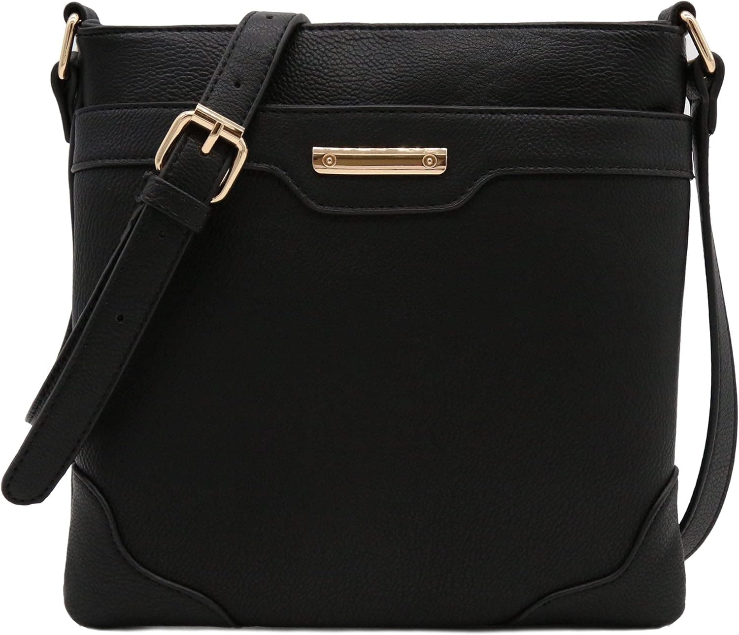 Medium Size Solid Modern Classic Crossbody Bag with Gold Plate