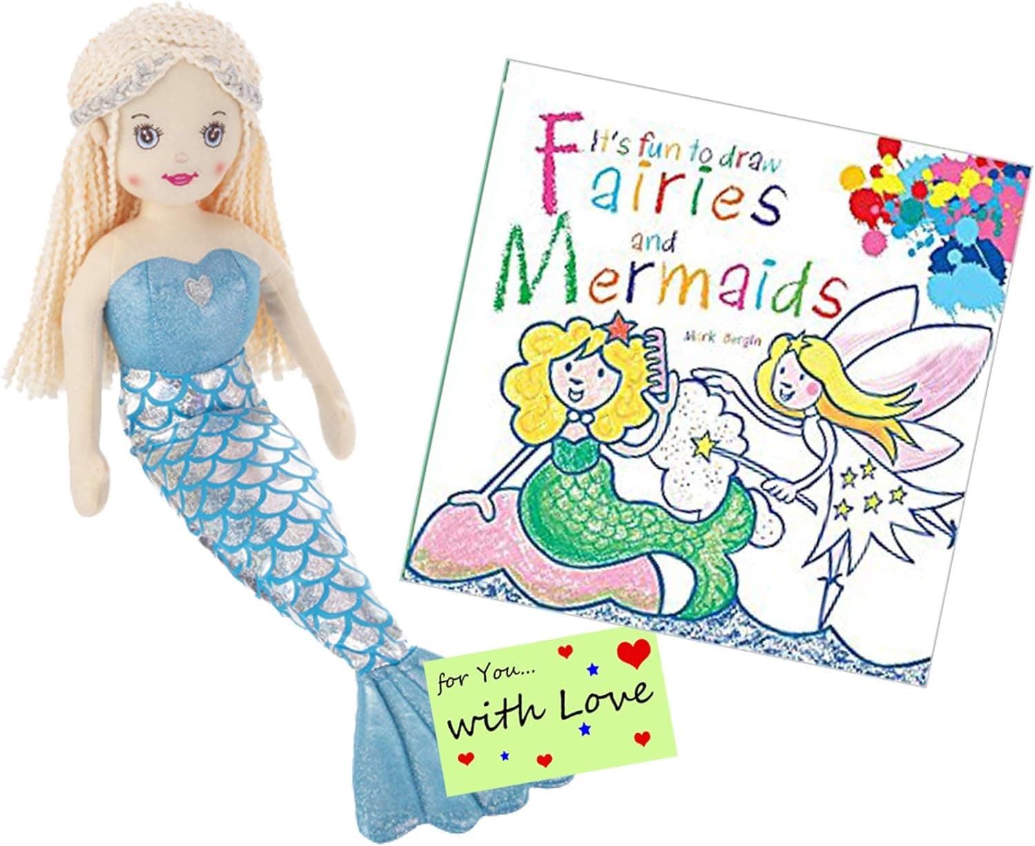 Ganz Drawing Set: It's Fun to Draw Fairies and Mermaids w Stuffed Mermaid Doll Shelly with Blonde Hair for Young Girls who Want to Learn How to Draw Fairies and How to Draw Mermaids with a Friend