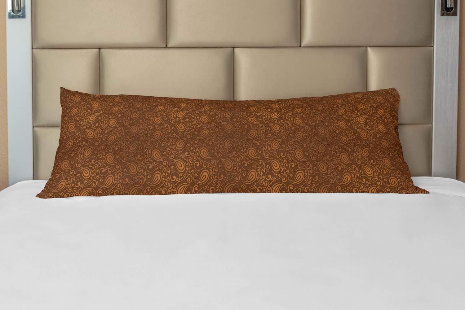 Lunarable Brown Paisley Body Pillow Case Cover with Zipper, Classical Look Eastern Folk Inspired Motifs Print in Warm Brown Tones, Decorative Accent Long Pillowcase, 21" x 54", Ginger Chocolate