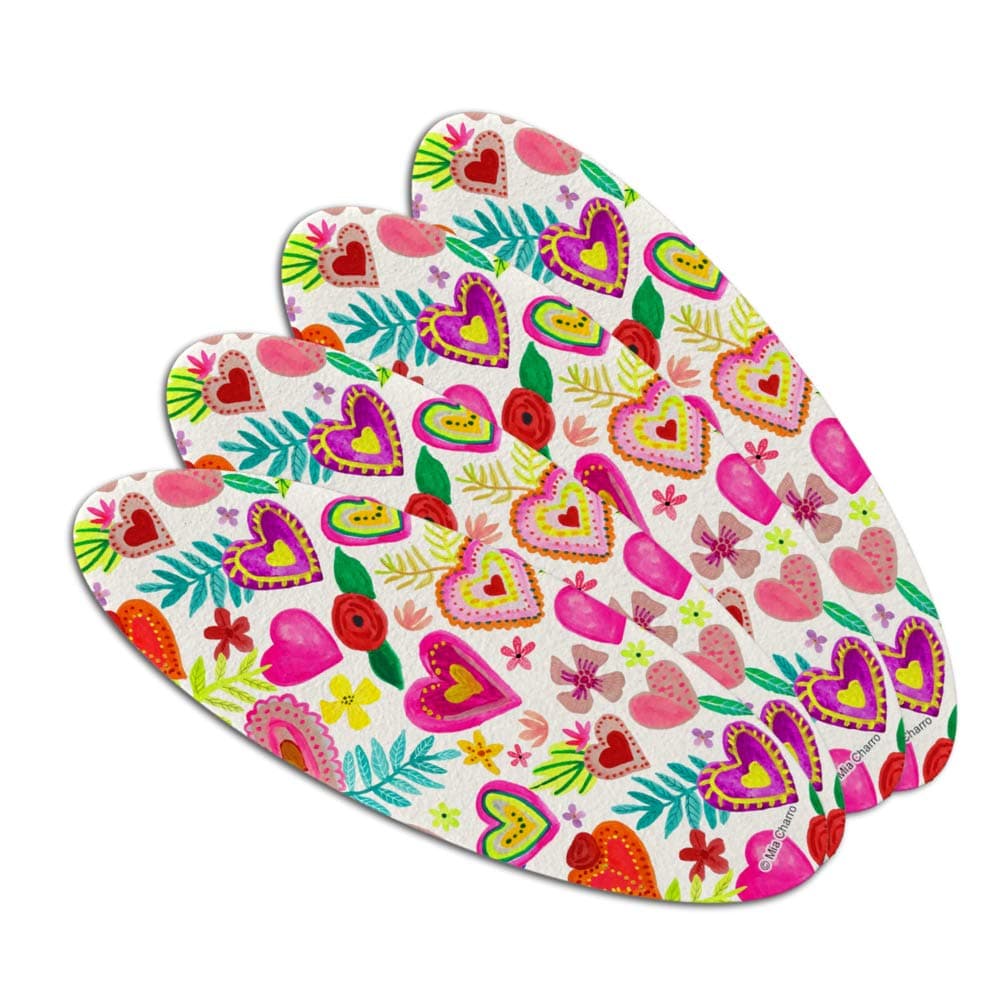 Colorful Hearts Valentines Double-Sided Oval Nail File Emery Board Set 4 Pack