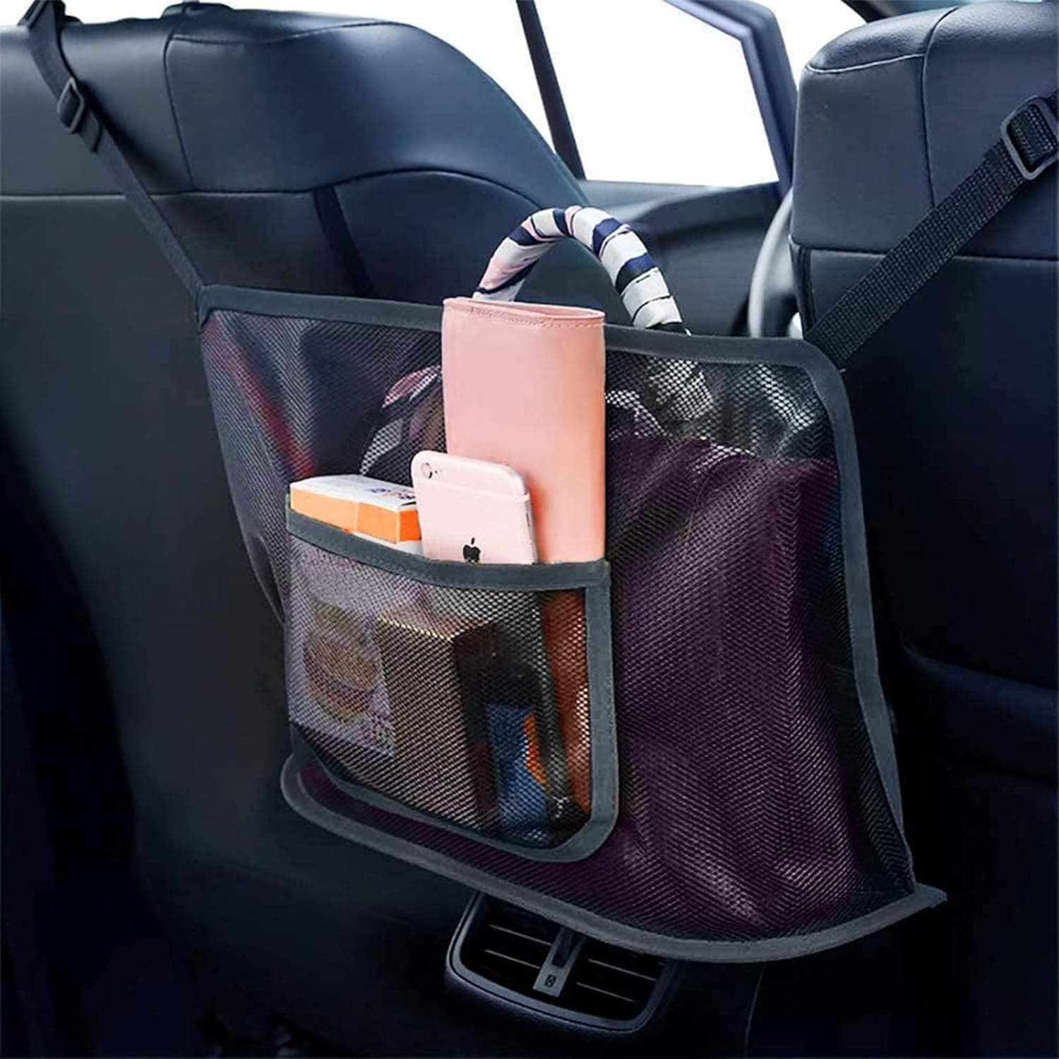 Hangnuo Car Net Pocket Handbag Holder, Upgrade Version seat Storage net Bag ,Car Seat Back Organizer Mesh Large Capacity Bag for Documents Pocket Barrier of Back seat Pet Kids on Back