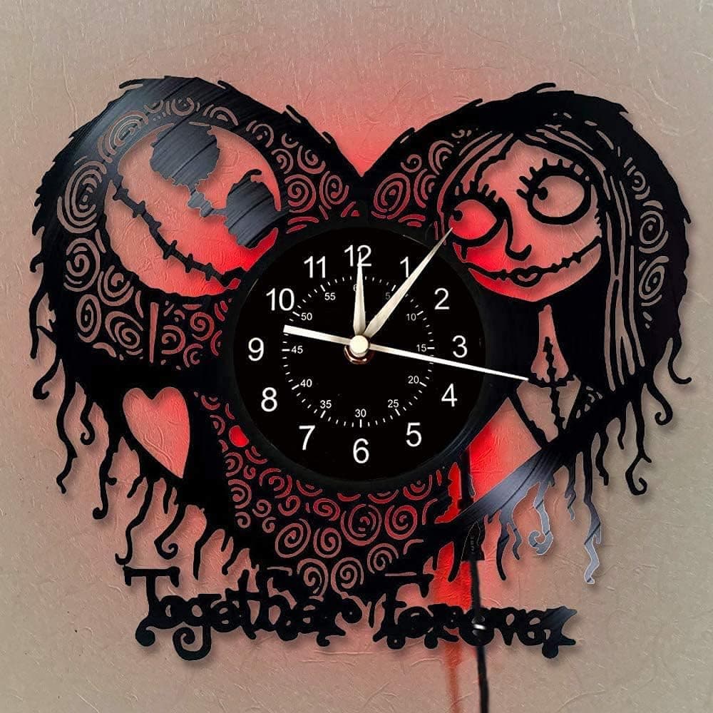 Christmas Nightmare Vinyl Record Wall Clock, 12" Home Wall Decoration with LED 7 Color Luminous Light Unique Gift Halloween Lights Decoration