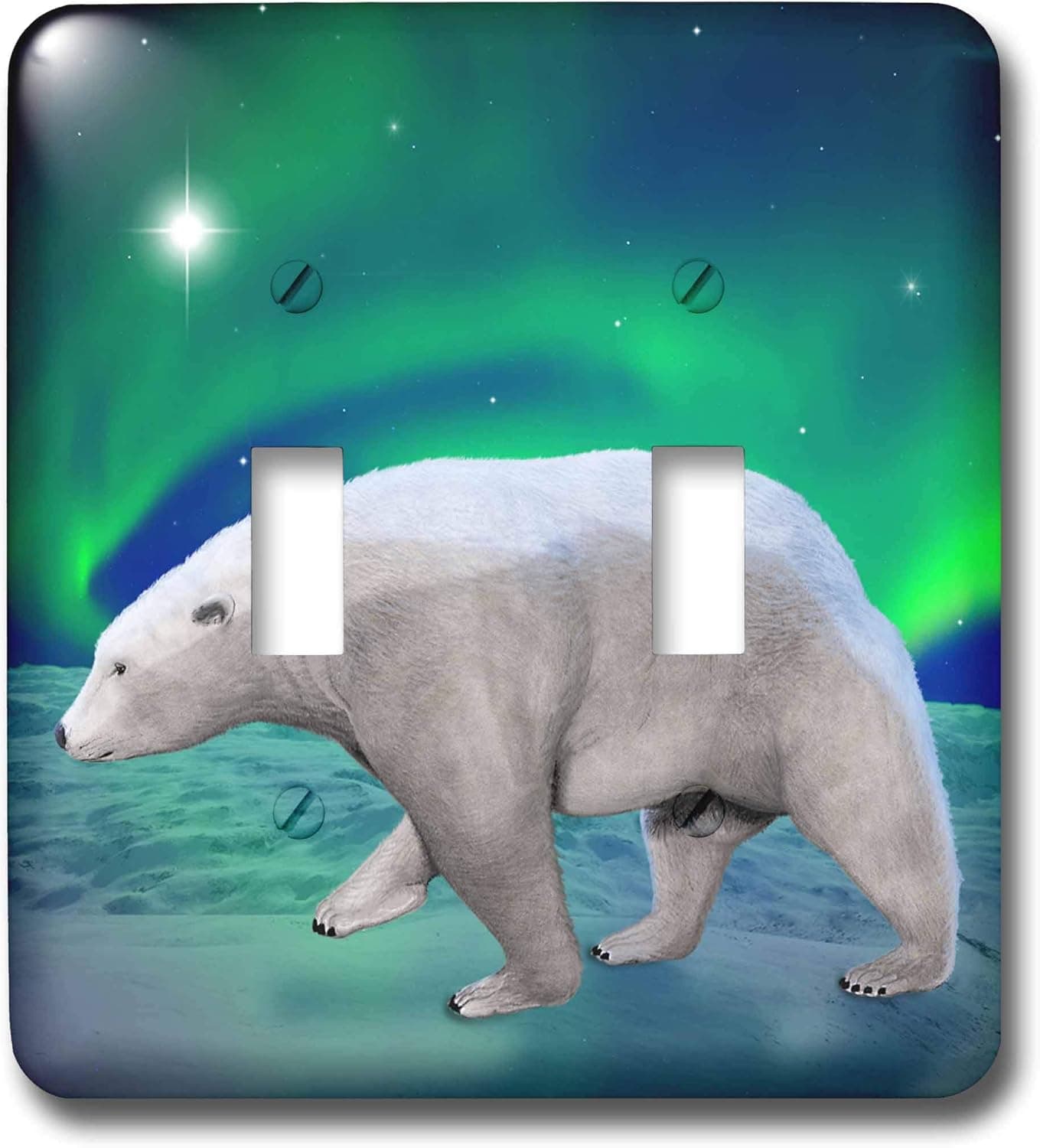 3dRose LLC lsp_20903_2 Polar Bear Aurora, Double Toggle Switch