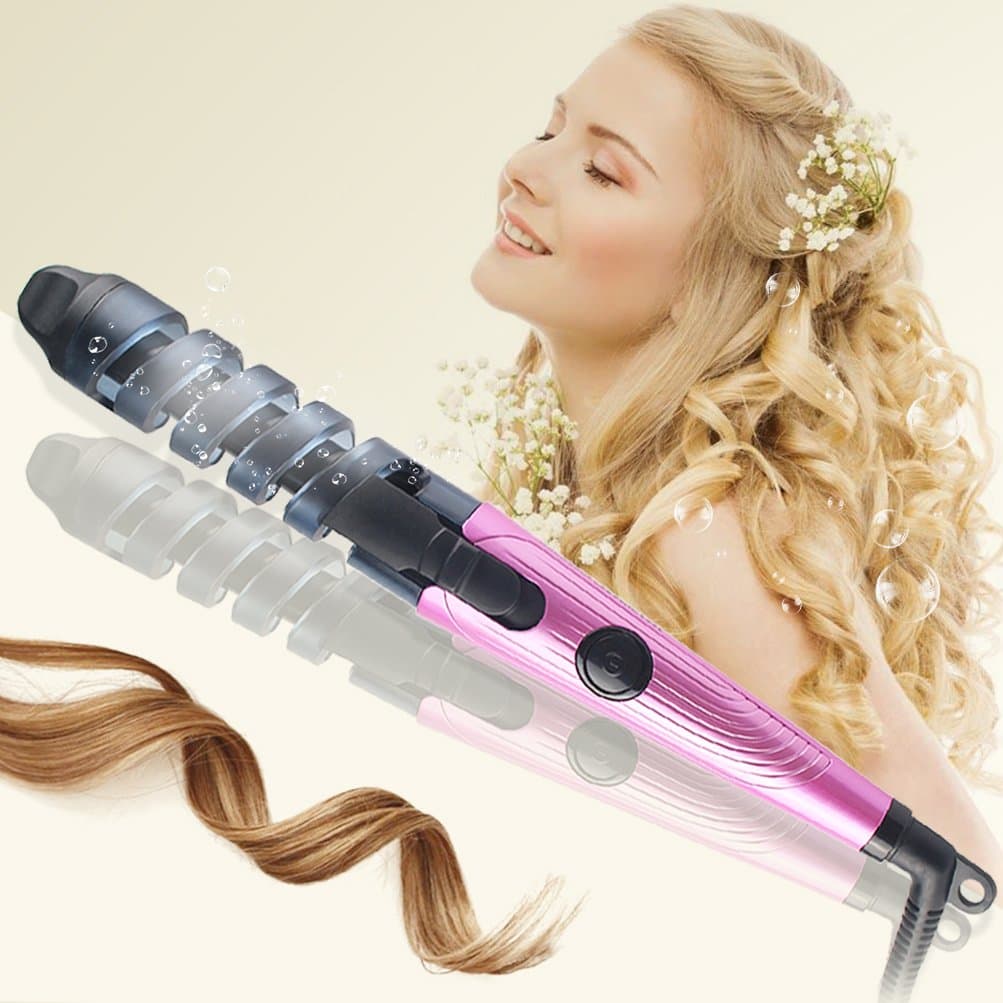 Professional Spiral Ceramic Curling Iron Deep Wave Electric Hair Curler Wand Barrel Hair Styling Tools Portable Salon Home Use Travel Purple BLUETOP