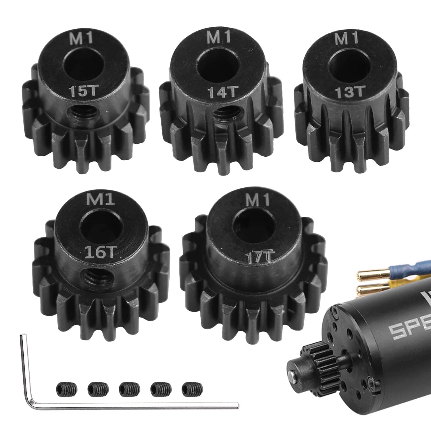 AIMROCK 5-Pack Mod 1 RC Motor Pinion Gears Set: Upgrade Parts for 1/8 RC Car 5mm Shaft Motor (13T 14T 15T 16T 17T)