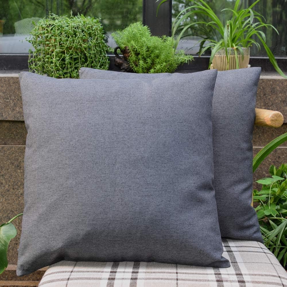 HOPLEE Grey Throw Pillows 18x18 Pillow Covers Outdoor Throw Pillow Covers Waterproof for Patio Furniture Grey Pillow Covers Set of 2