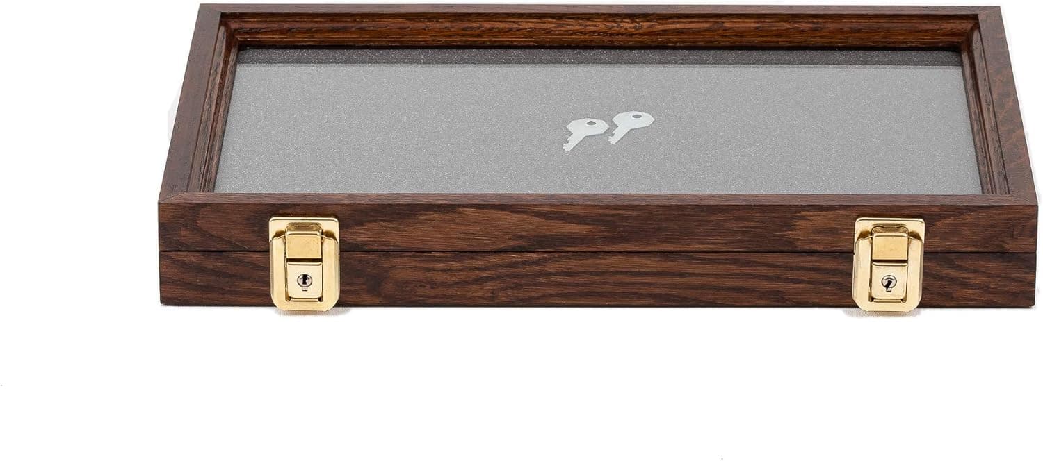 Two Timbers Medium Display Case with Walnut Finish Handmade Wood Box with Glass Top, Arrowheads, Knives, Rocks, Pins, Collectibles, Collections, Medals, Military Coins 4h, Memory Box Keepsakes