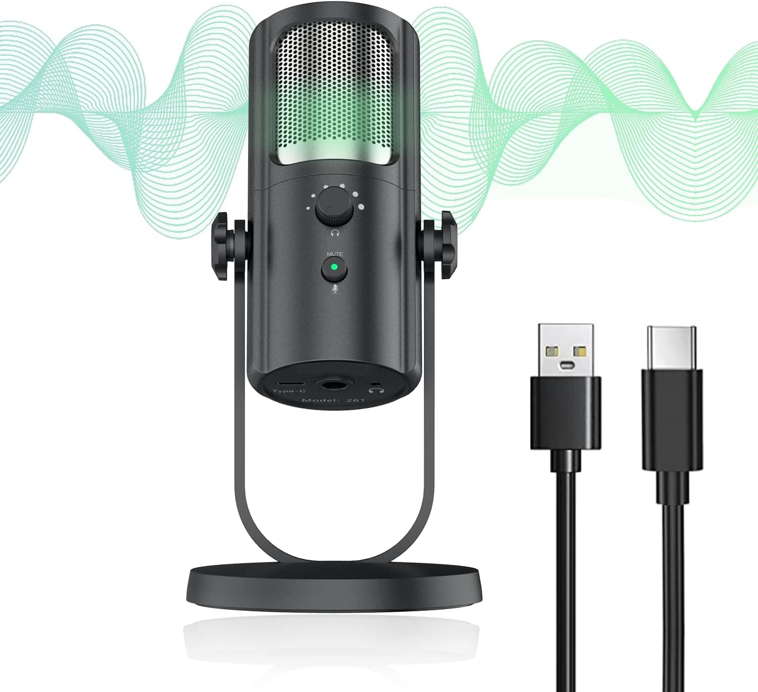 Angetube USB Microphone for PC Mac PS5 PS4, Computer Recording Condenser Mic for Gaming, Streaming, Podcasting, 4 Pickup Patterns, Mic Gain Control & Mute Button Headphone Monitoring Port Plug & Play