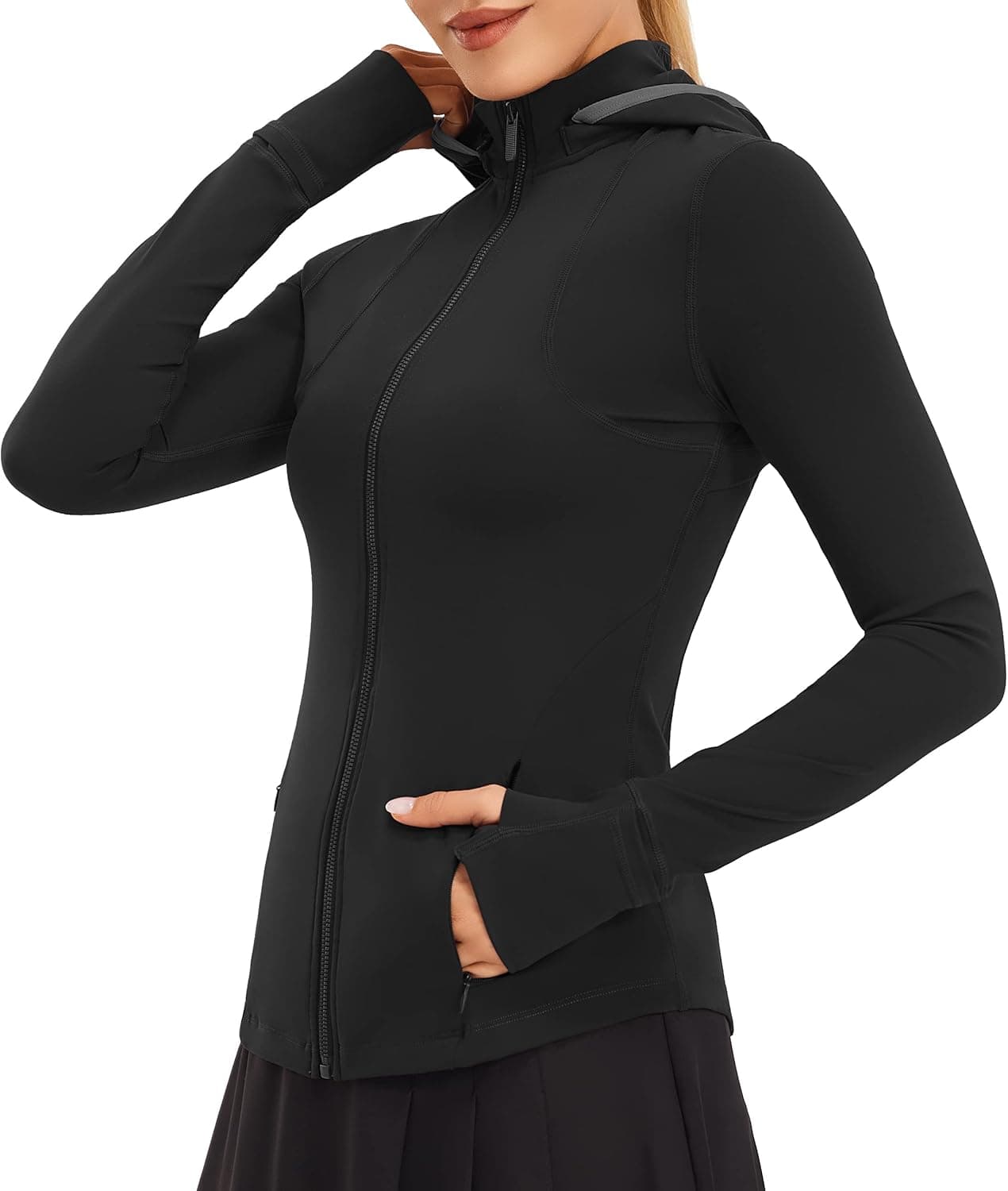PERSIT Workout Jackets for Women Running Jackets Zip Up Track Yoga Jacket Womens Athletic Jacket with Pockets - Black - L