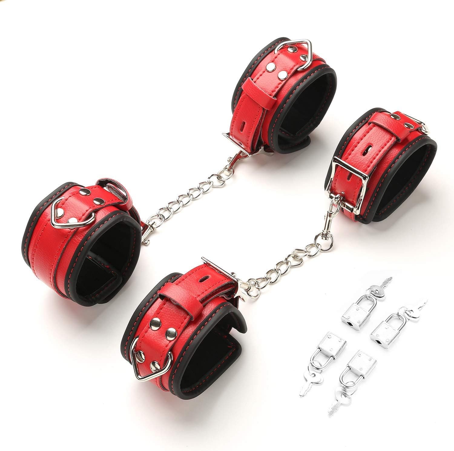 EXREIZST Adjustable 4 Red Leather Straps for Ankle-Hand-Wrist Sports Exercise Set Kit (Red)