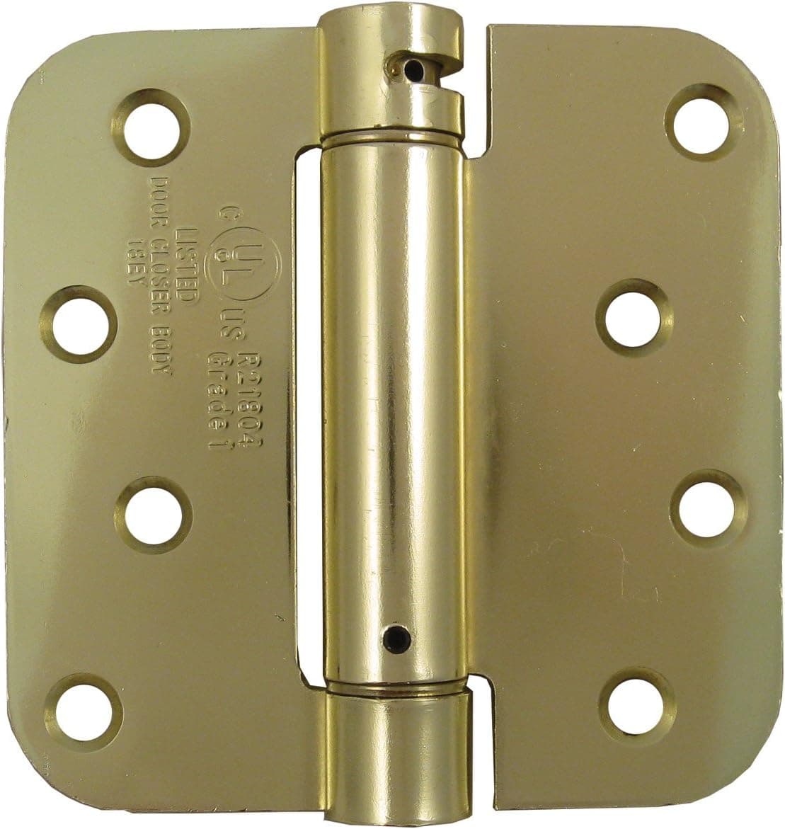 Hinge Outlet Spring Hinges, 4 Inch with 5/8 Inch Radius in Bright Brass, Self Closing Hinges, Door Closing Hinges, Adjustable, 2 Pack