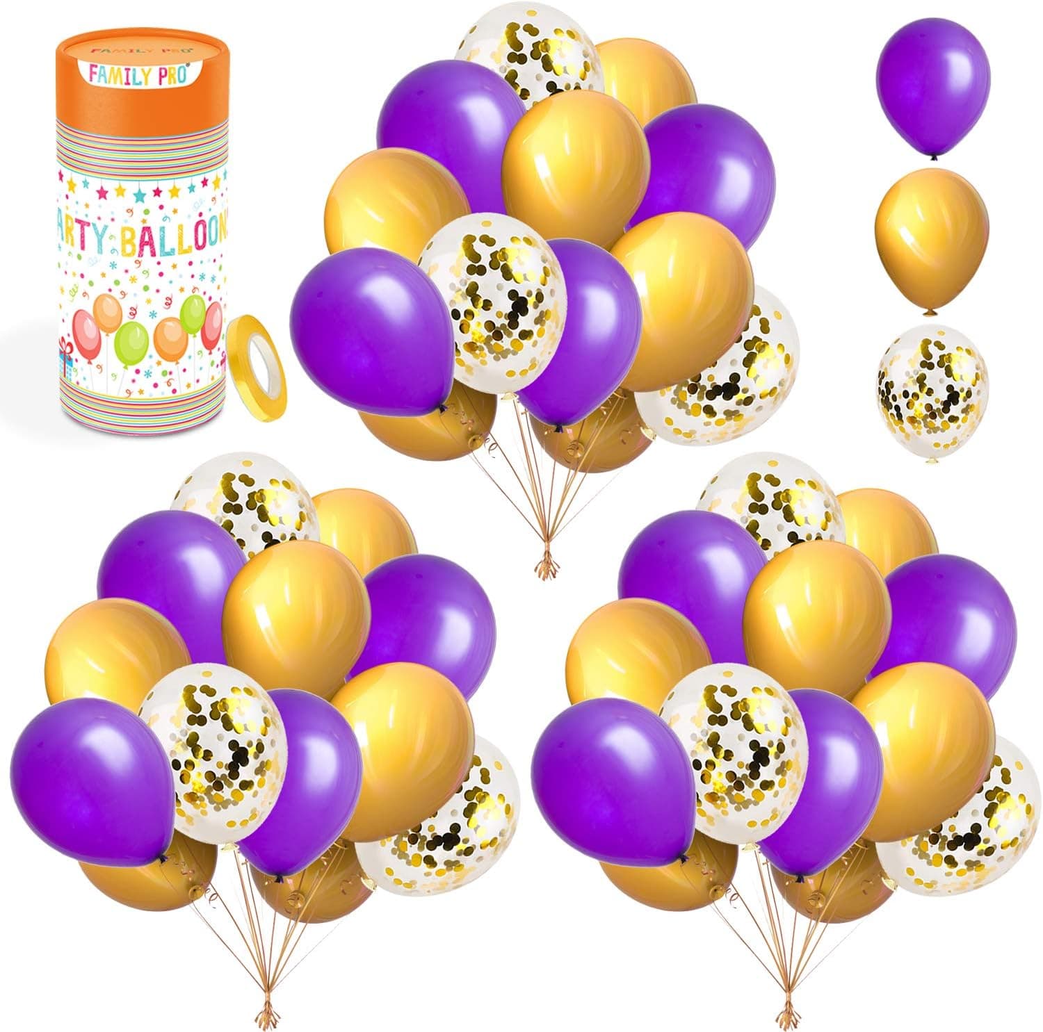 70Pcs Purple Gold Confetti Balloons 12inch Party Balloons Gold Confetti Purple and Gold Balloons with Balloon Ribbons for Birthday Graduation Celebration Wedding Party Purple Gold Decorations
