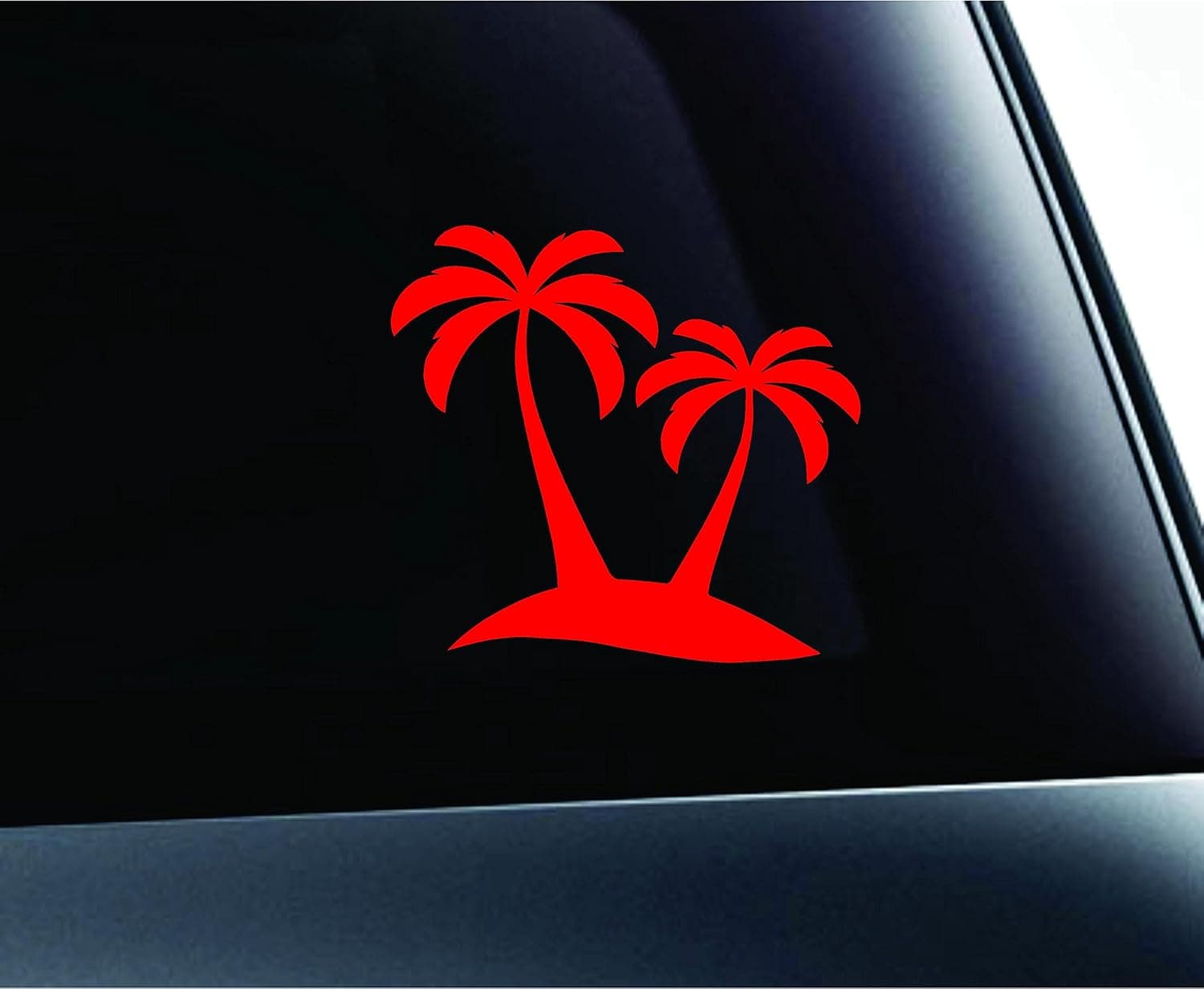 ExpressDecor Tropical Island Palm Trees Paradise Beach Ocean Sand Surf Summer Computer Laptop Symbol Decal Family Love Car Truck Sticker Window (Red)