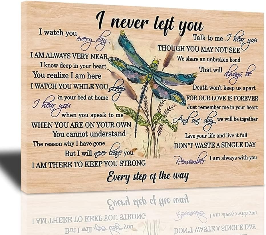 Emmarick Dragonfly Canvas Wall Art Decor Motivational Quotes I Never Left You Dragonfly Gifts to Lover HD Dragonflies Painting for Wall Insects and Plants Prints for Bedroom Living Room Decoration