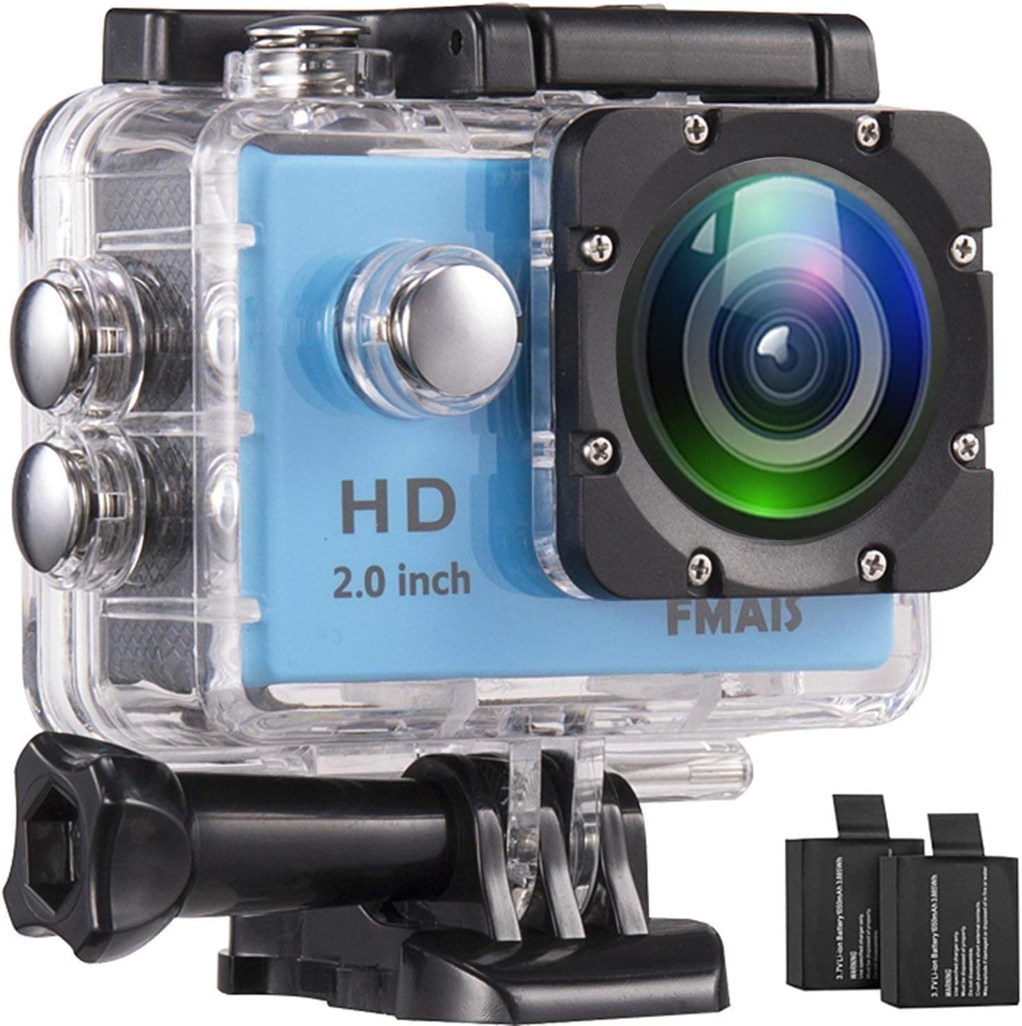Action Camera FMAIS Full HD 1080P Waterproof Cam 2 Inch LCD Underwater 30m/98ft Diving 140° Wide-Angle Sports Camera 2 Rechargeable Batteries Mounting Accessories Kits(Blue)