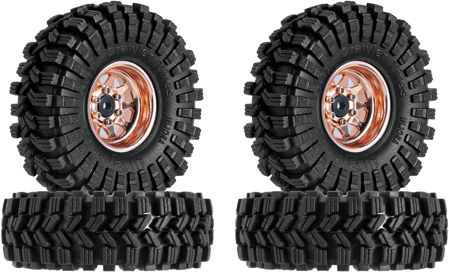 INJORA 1.0 Beadlock Wheel Tires Set -3.78mm Offset Wheel Rims for 1/18 1/24 RC Crawler Car Axial SCX24 FMS FCX24 TRX4M,Rose(W1004-T1014)