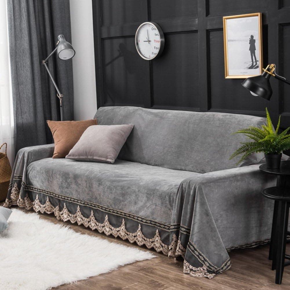 TY&WJ Plush Sofa Cover Sofa slipcover Anti-Slip Couch Covers Stain-Resistant for Living Room Pet Dog & Kids Furniture Protector-Gray 200x350cm(79x138inch)