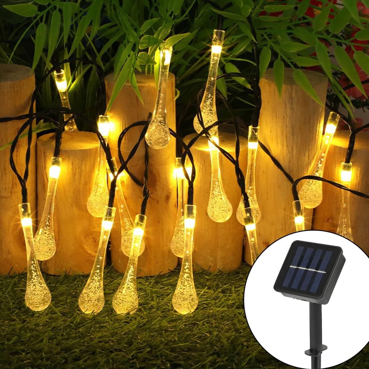 LEDHOLYT Solar Drop Light String, 6 Light Modes, 30 LED Beads, 14.7ft Solar Outdoor Waterproof Fairy Drop Light, Suitable for Patio, Camping, Party, Christmas Decoration(Warm White)