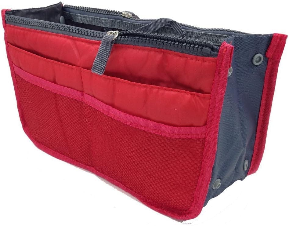 Grandey Handbag Pouch Bag in Bag Organiser Insert Organizer Tidy Travel Phone Little Things Cosmetic Pocket (11.4x6.7x3.5 in.) (Red)