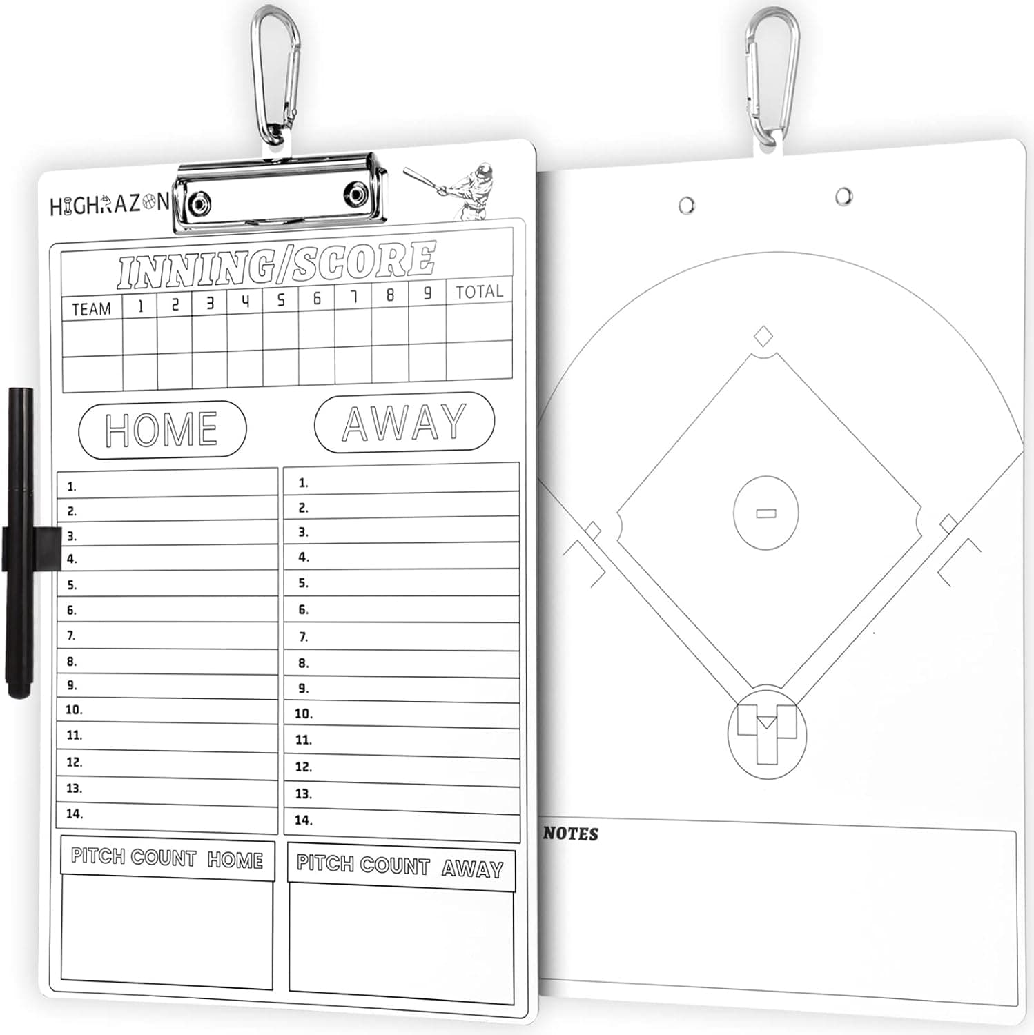 HIGHRAZON Dry Erase Baseball Coaches Clipboard, Baseball Coach Lineup Board, Softball Coaches Whiteboard with Marker