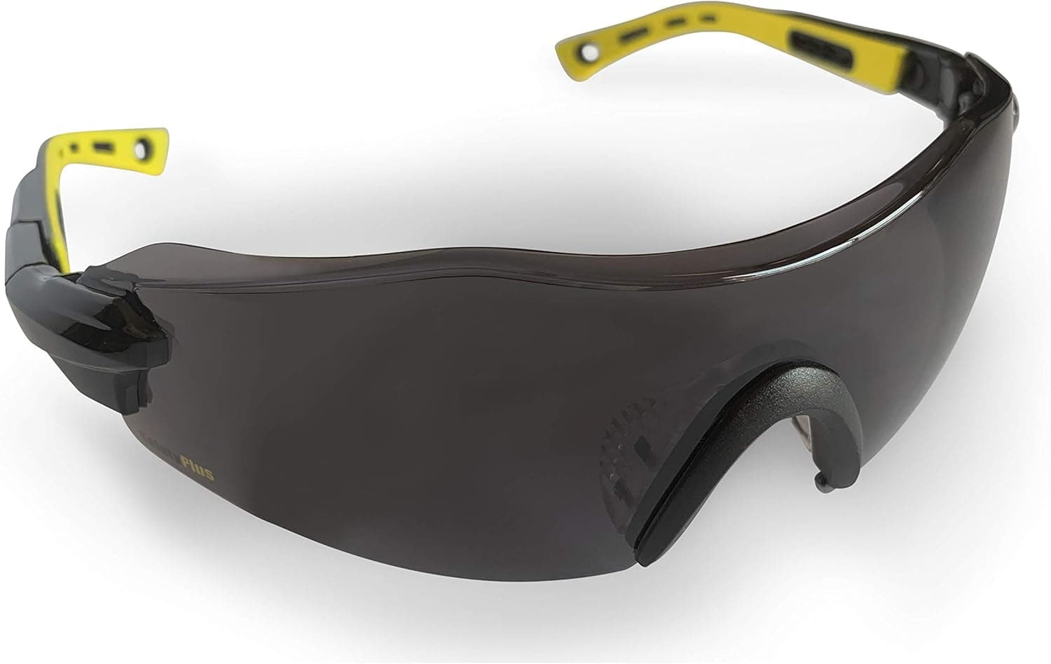 SafetyPlus SPG801SM Safety Glasses (Smoke Lens) - ANSI Z87.1 Standards, Scratch Resistant, Wrap Around Lens, Non-Slip Grip, Adjustable Temple & Hinges, UV Protection, Protective Case & Strap Included