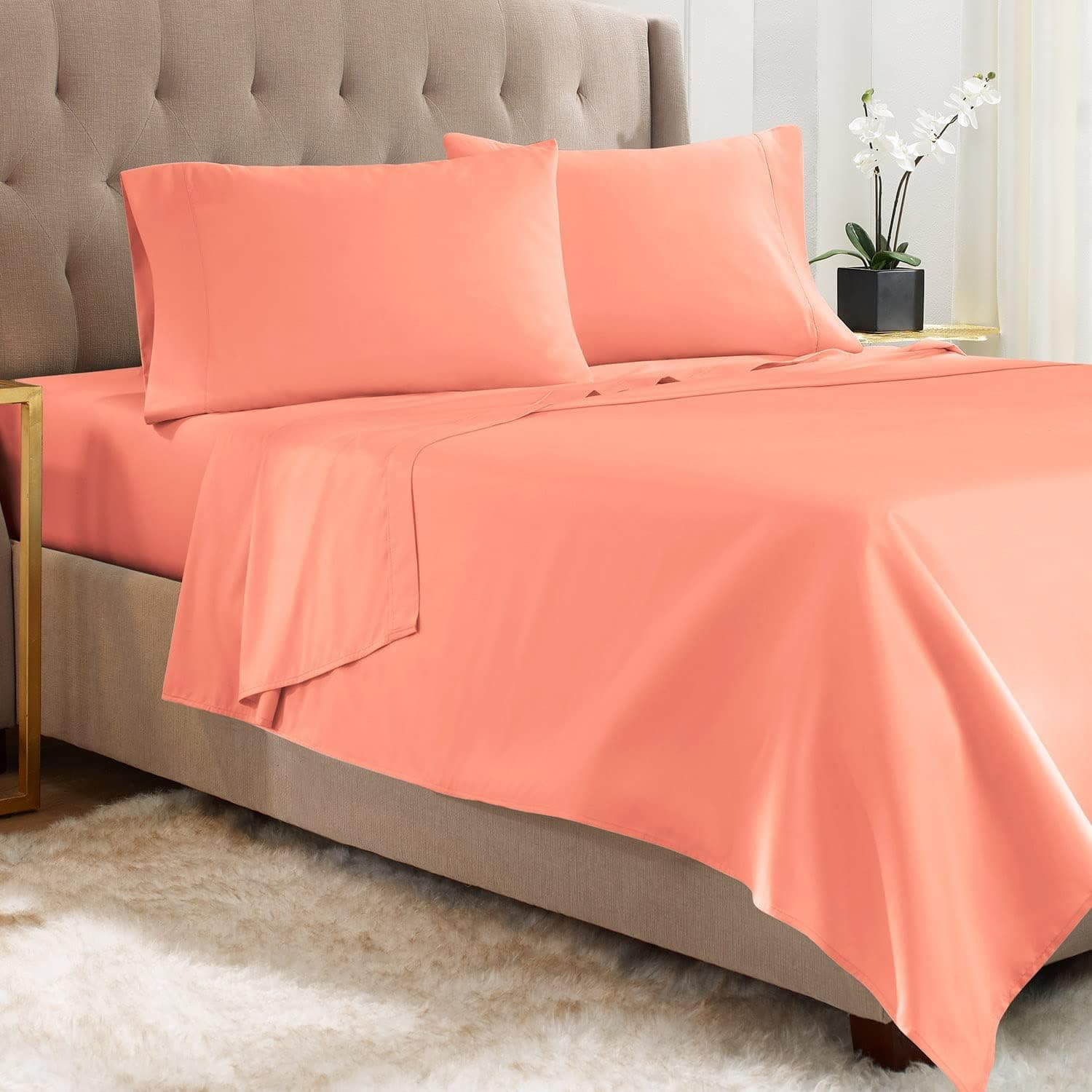 Empyrean Queen Sheets - 4 PC Super Soft Bed Sheets Queen Size - Double Brushed Microfiber Queen Size Sheets - Hotel Luxury Misty Rose Queen Bed Sheets Set, with 4 Corner Elastic Straps