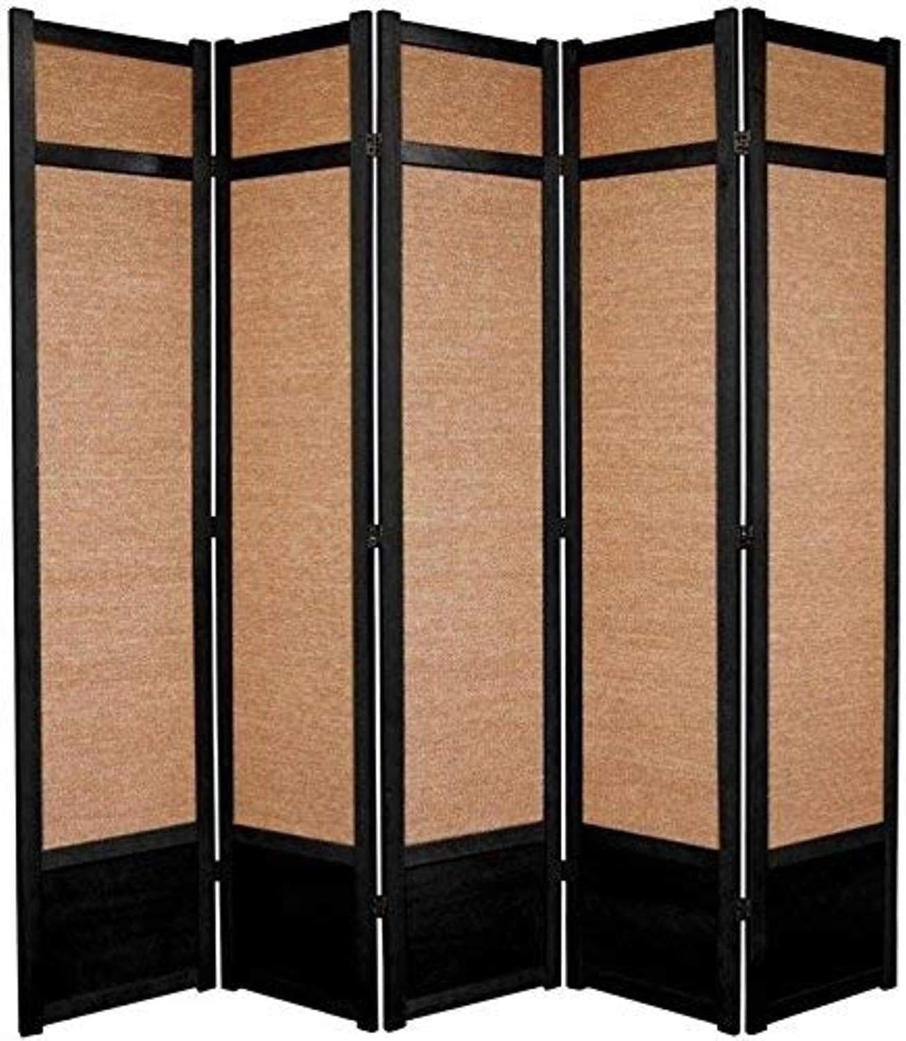 Oriental Furniture 7 ft. Tall Jute Shoji Screen - 5 Panel - Black