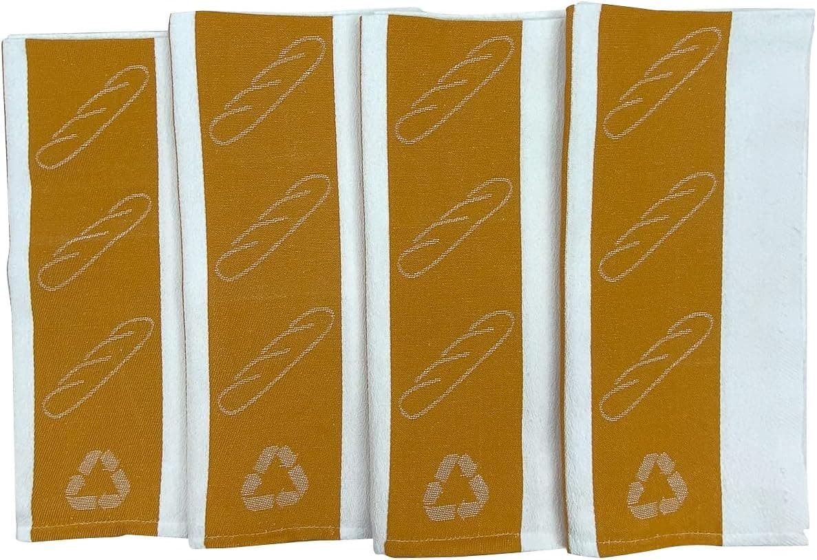 CARLO LAMPERTI Italy | Premium European Kitchen Bread Towels 23x17 (Pack of 4) | Terry Towels - Recycled Cotton & Polyester | Sustainable Collection | Eco-Friendly Design w/Hanging Loop | Tuscan Gold