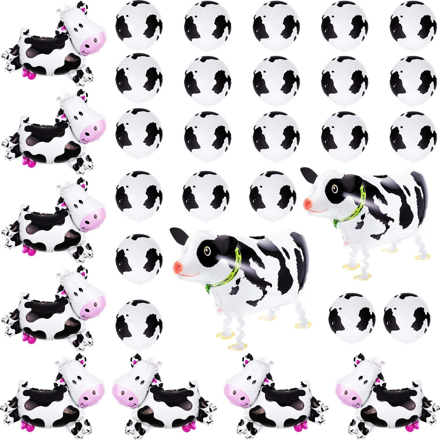 40 Pieces Funny Cow Balloons Farm Animal Latex Balloons, Black and White Balloons with 3 Sizes, Great for Birthday Party Cow Theme Party Decoration