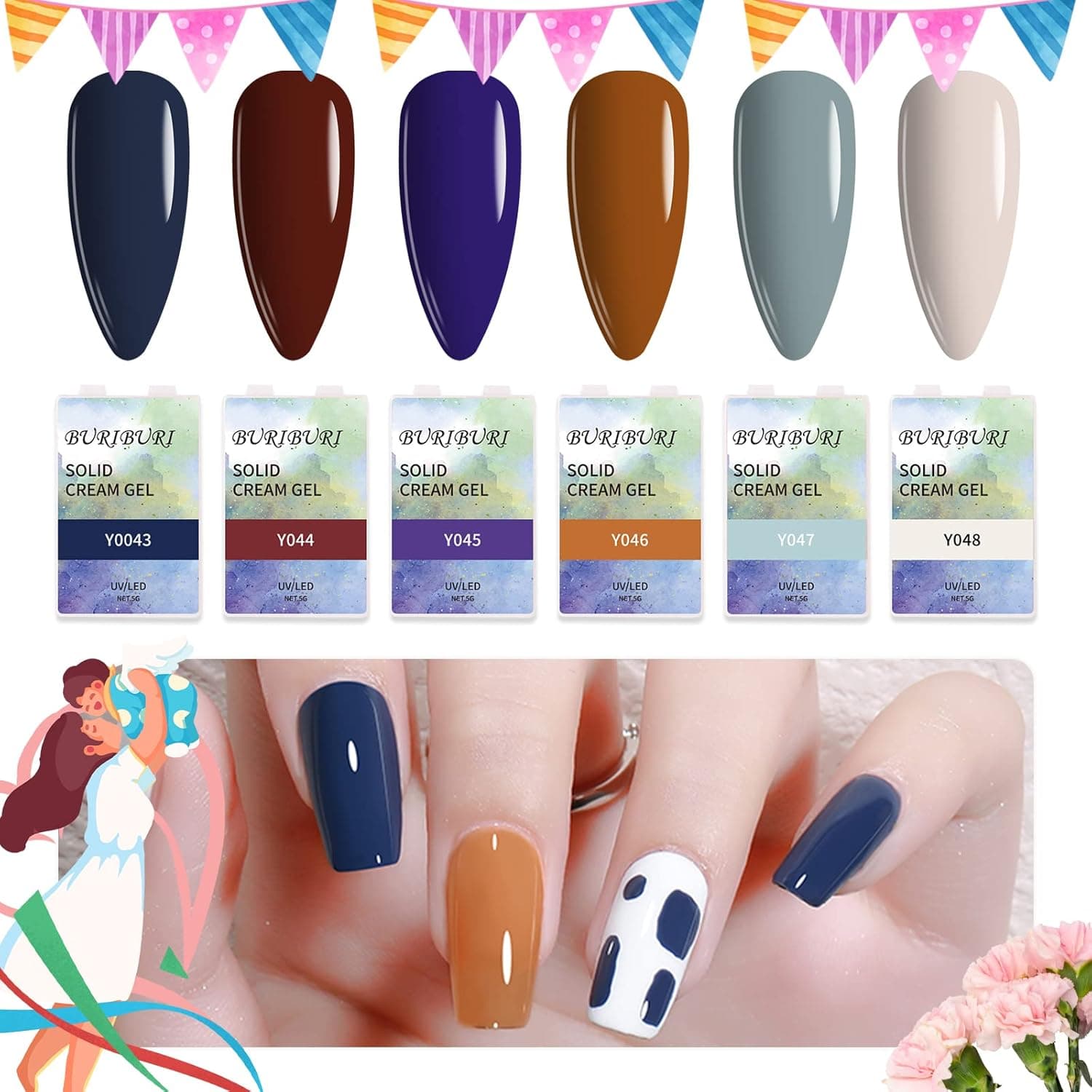 BURIBURI 6 Colors Solid Gel Polish Palette Mother's Day Gifts Set, Cream Pudding Gel Polish UV Soak Off Gel Nail Art DIY Manicure for Home Salon (DHBH)