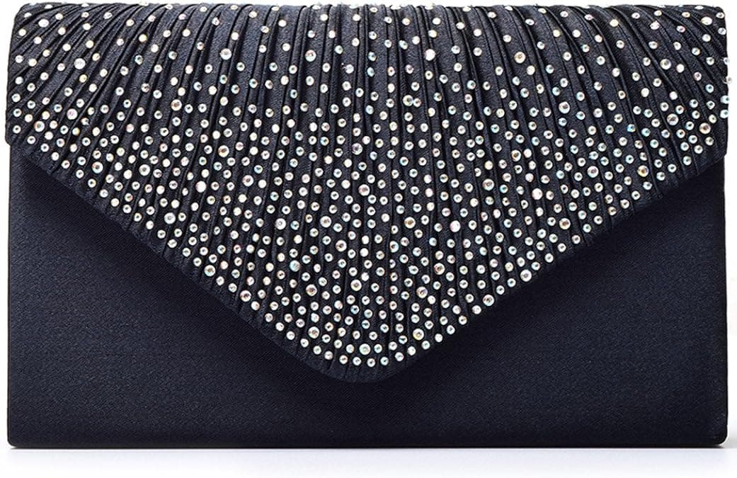 U-Story Women's Rhinestone Satin Frosted Evening Wedding Clutch Bag Handbag Purse