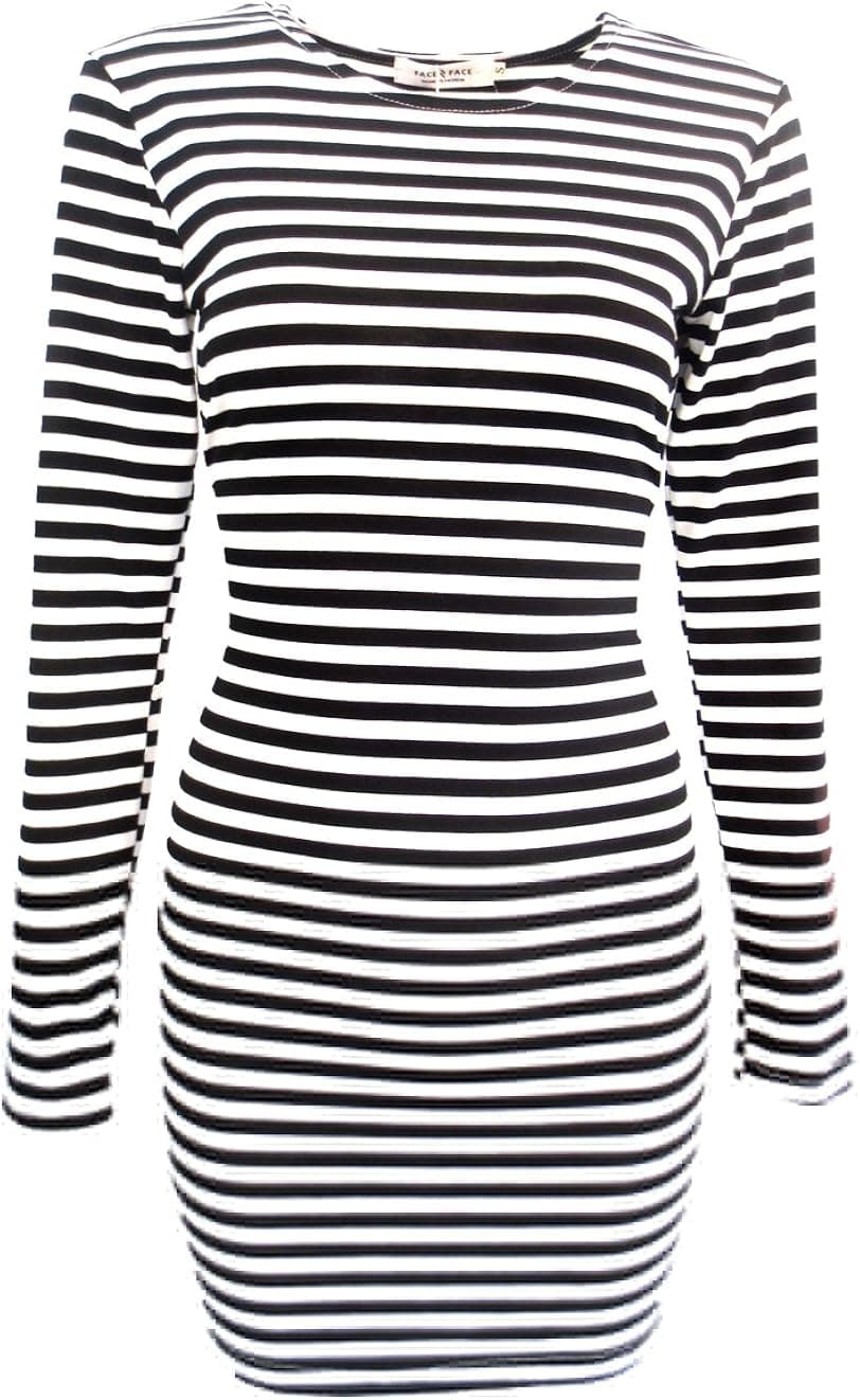 FACE N FACE Women's Knitting Sexy Casual Long Sleeve Short Dress