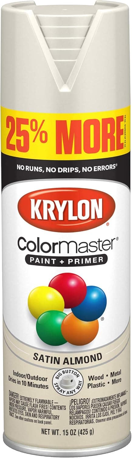 Krylon® K03435007 ColorMaster Primer Bonus, Satin, Almond, 15 oz. Spray Paint, 25%