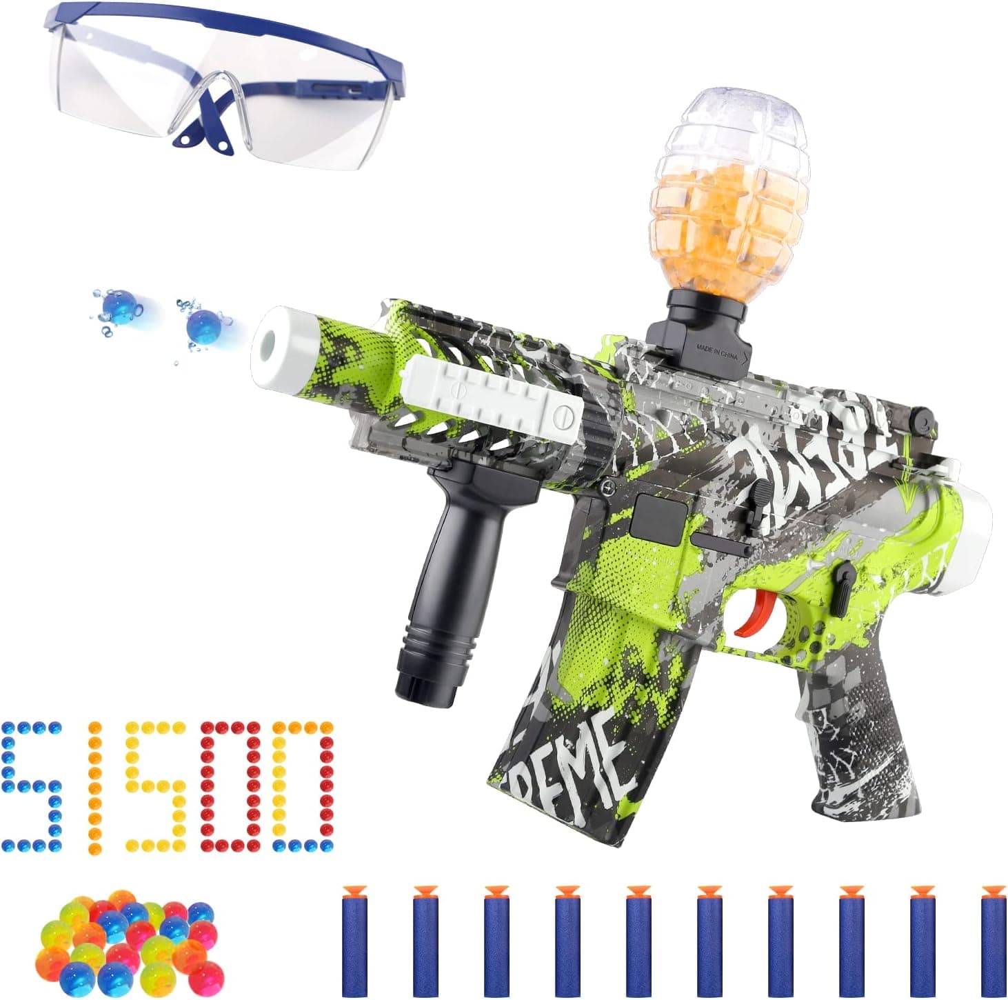 Vetoo 2 in 1 Gel Splatter Ball Blaster, with 51500 Water Beads,Goggles and USB Reusable Batteries, for Outdoor Backyard Activities Shooting Team Game Gifts