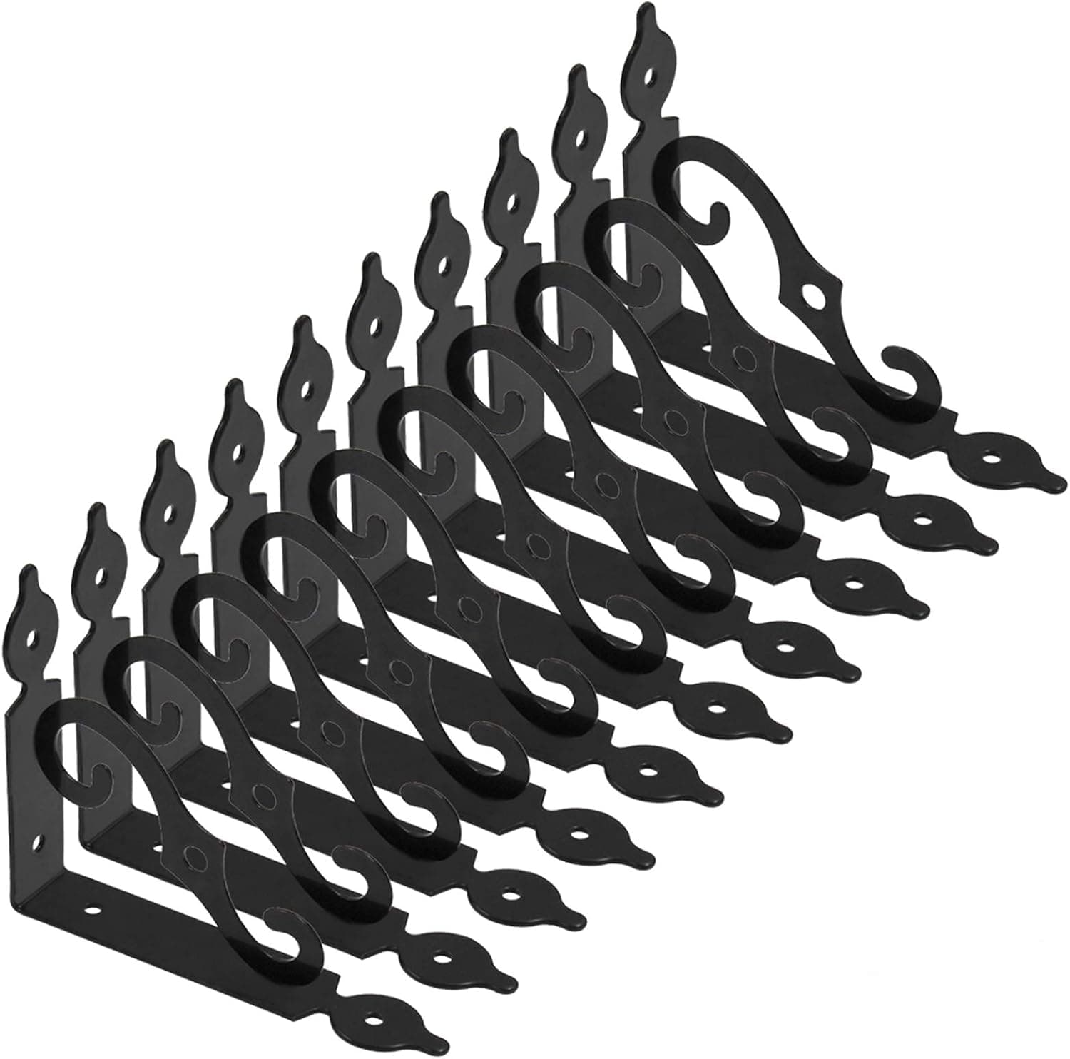 Luomorgo 10 Pcs L Bracket Decorative Shelf Brackets, Wall Mounted L Shape Floating Shelf Bracket Heavy Duty Metal Corner Brace Joint Right Angle Bracket Shelf Support, 5.4 Inch, Black