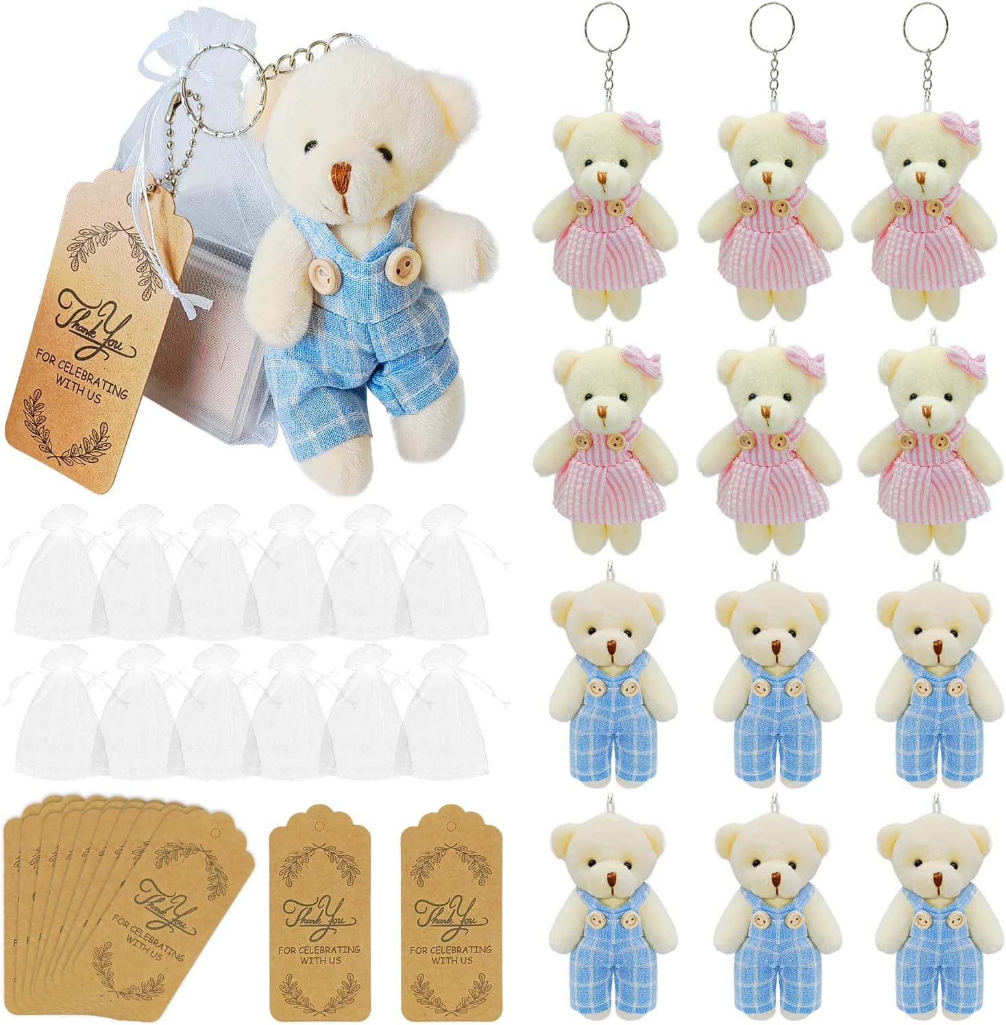 12 set Miniature Teddy Bears , 4.7 Inch Stuffed Mini Couple Jointed Bear for DIY Keychain Souvenirs Birthday Wedding Xmas Decor Party Favor